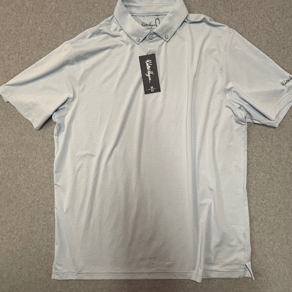 Walter Hagen P11 Championship Stripe Polo Mens XL Soft Blue White Golf Shirt NEW